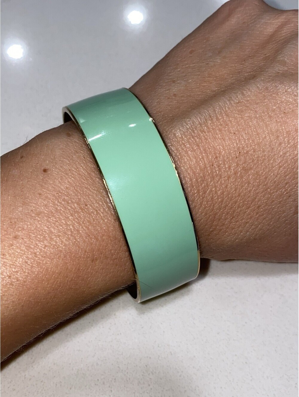 J. Crew Green Enamel Gold tone Bangle Statement Bracelet